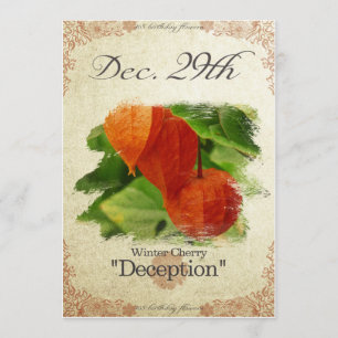 Blume zum Geburtstag am 29. Dezember "Winter Cherr Karte