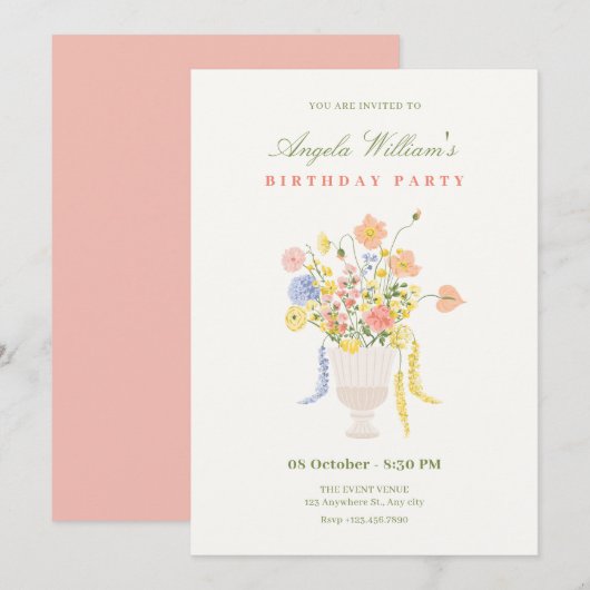 Blume zum Geburtstag Einladung (Vorne/Hinten)