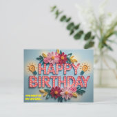 Blume zum Geburtstag mit Lichtern Postkarte (Stehend Vorderseite)