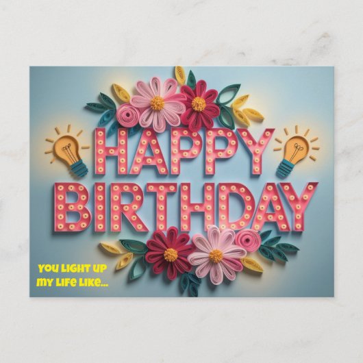 Blume zum Geburtstag mit Lichtern Postkarte (Vorderseite)