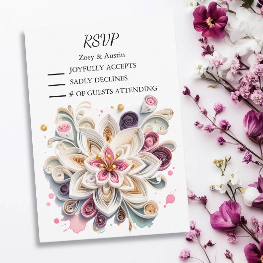 Blume zum Hochzeitsarbeiten von RSVP Einladung