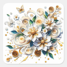 Blume zum Papierabfüllen elegant Quadratischer Aufkleber