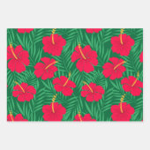 Blume zum Roten Hibiskus auf den tropischen grünen Geschenkpapier Set (Vorderseite 2)