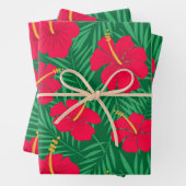 Blume zum Roten Hibiskus auf den tropischen grünen Geschenkpapier Set (Beispiel)