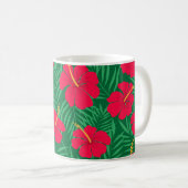 Blume zum Roten Hibiskus auf den tropischen grünen Kaffeetasse (VorderseiteRechts)