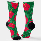 Blume zum Roten Hibiskus auf den tropischen grünen Socken (Gewinkelt)
