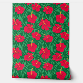 Blume zum Roten Hibiskus auf den tropischen grünen Tapete