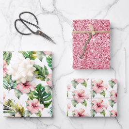 Blume zum tropischen Pink-Hibiskus Geschenkpapier Set