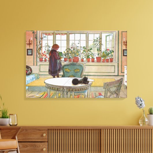 Blume zum Windows von Carl Larsson Leinwanddruck (Insitu (Wohnzimmer))