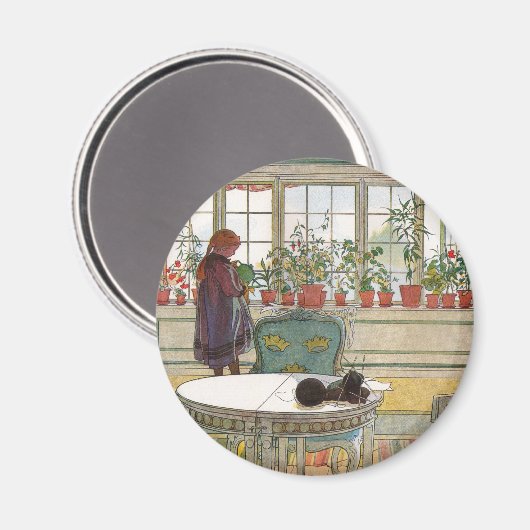 Blume zum Windows von Carl Larsson Magnet (Vorderseite/Rückseite)