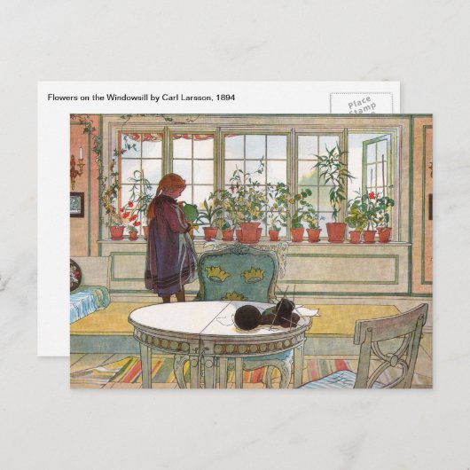 Blume zum Windows von Carl Larsson Postkarte (Vorne/Hinten)