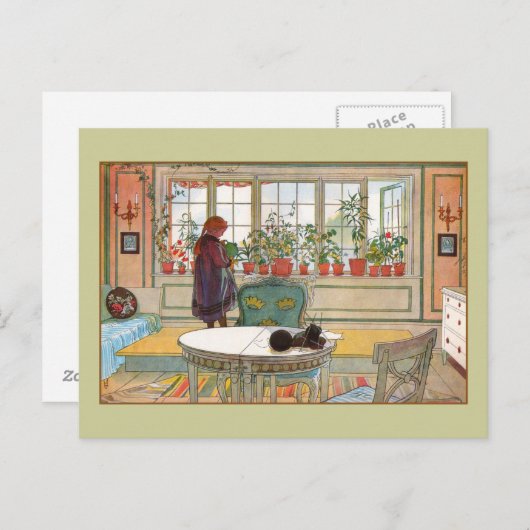 Blume zum Windows von Carl Larsson Postkarte (Vorne/Hinten)