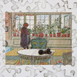 Blume zum Windows von Carl Larsson Puzzle<br><div class="desc">Blume auf dem Windows (1894) von Carl Larsson ist eine Vintage Viktorianische Era schwedische Fine Art Portrait Malerei. Ein junges Mädchen gießt getöpfte Frühlingsgarten Blume. Die Pflanze sind auf dem Fensterbrett im Wohnzimmer ihres Hauses. Ein Fenster in der Zuhause ist offen, auf dem Tisch stehen Stricknadeln und Garne. Über den...</div>