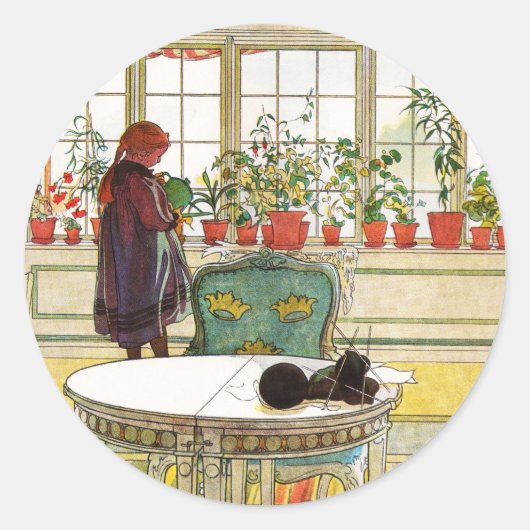 Blume zum Windows von Carl Larsson Runder Aufkleber (Vorderseite)