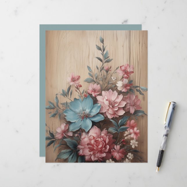 Blume zur Decke der Holzblattkarte (Vorderseite/Rückseite Beispiel)