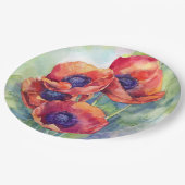 Blume zur Mohnblüte in Aquarellfarben Blume Pappteller (Schrägansicht)