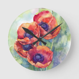 Blume zur Mohnblüte in Aquarellfarben Blume Runde Wanduhr