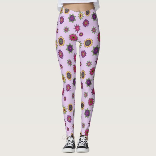 Blumemandala-Garten-Leggings-lila Hintergrund Leggings (Vorderseite)