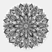 BlumeMandala Schwarzweiss Runder Aufkleber (Vorderseite)