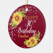 Blumen 30. Geburtstag Sonnenblume Burgund Keramik Ornament (Links)
