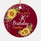 Blumen 30. Geburtstag Sonnenblume Burgund Keramik Ornament (Hinten)