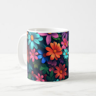 Blumen 3D mit farbenfrohen botanischen Blumen, Ges Kaffeetasse