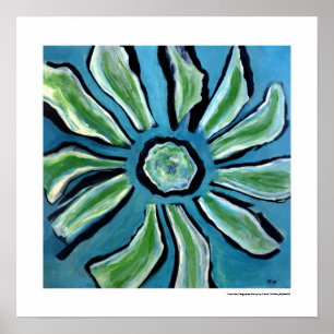 Blumen Abstrakt blau grün türkis schwarze Malerei Poster