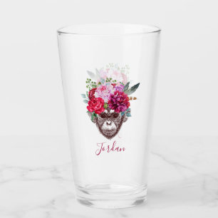 Blumen-Affe-Gesicht addieren Ihren Namen Glas