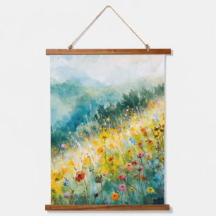 Blumen am Hang Sizilien Wandteppich Mit Holzrahmen