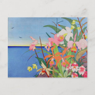 Blumen am Meer Japanische Holzschnittkunst Ukiyo-E Postkarte