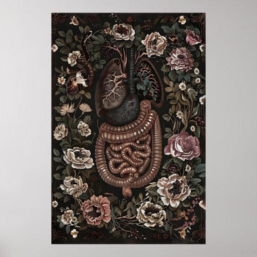 Blumen-Anatomie-Kunstprint, gothic Darm Lungen Poster (Vorne)