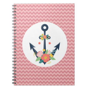 Blumen Anker Nautical Glaube Navy & Coral Chevron Notizblock