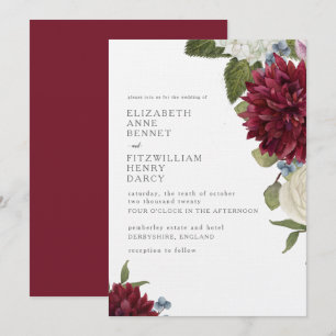 Blumen-Aquarell-Dahlie-Hortensien-Hochzeit Einladung