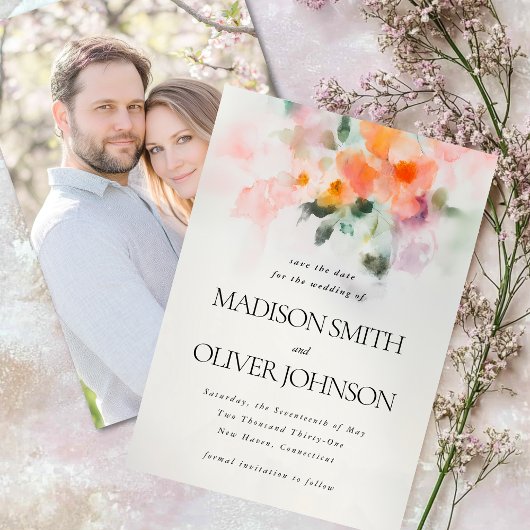 Blumen-Aquarell Elegant Romantisch Maßgeschneidert Save The Date