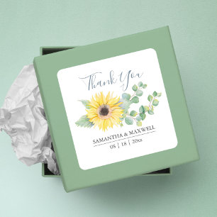 Blumen-Aquarell-Gelbe-Sonnenblumen-Danketiketten Quadratischer Aufkleber