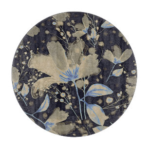 Blumen-Aquarell im Vintage-Stil: schwarzer Hinterg Schneidebrett