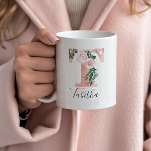 Blumen-Aquarell Initialen Tasse - T