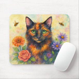 Blumen-Aquarell-Katze-Mauspad Mousepad