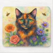 Blumen-Aquarell-Katze-Mauspad Mousepad (Vorne)