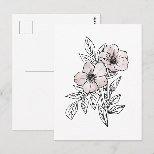 Blumen-Aquarell-Linienkunst, ästhetisches Element Postkarte (Vorne/Hinten)