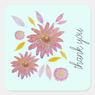 Blumen-Aquarell-Muster auf Minzfarbe Quadratischer Aufkleber