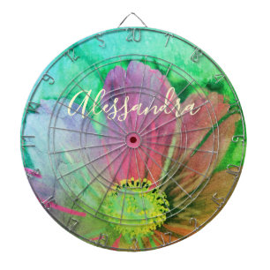 Blumen-Aquarell-Name-Monogramm Farbige Botanica Dartscheibe