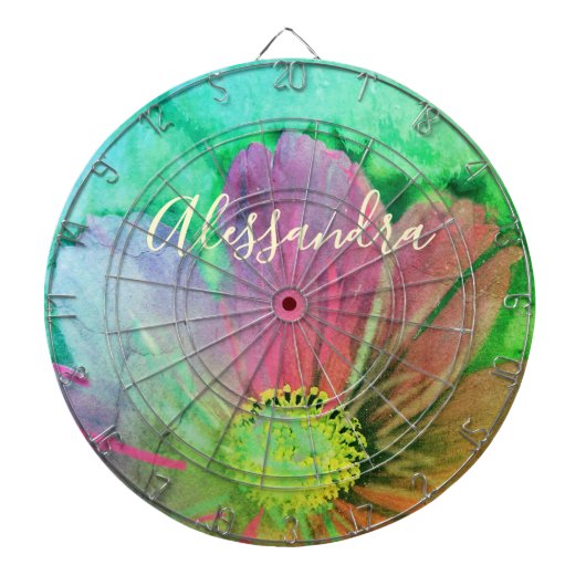 Blumen-Aquarell-Name-Monogramm Farbige Botanica Dartscheibe (vorne)