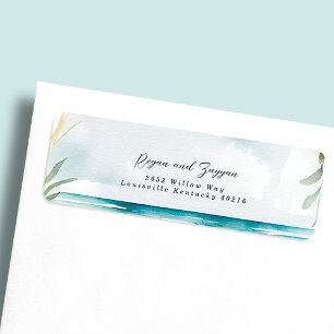 Blumen-Aquarell-Strandszene-Hochzeitsadresse