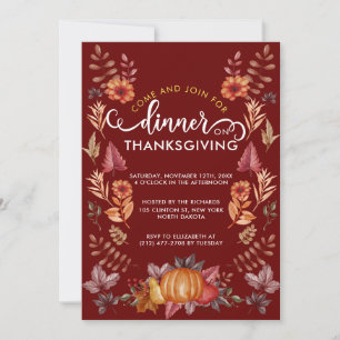 Blumen-Aquarell Thanksgiving-Rot-Themen-Abendessen Einladung