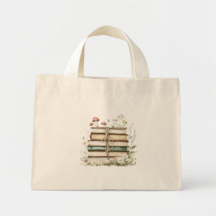 Blumen-Aquarell-Vintage-Bücher Mini Stoffbeutel