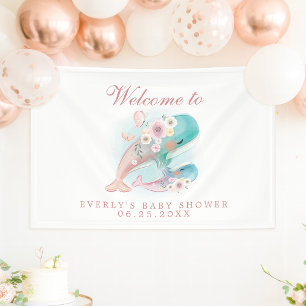 Blumen-Aquarell-Wale Mädchen-Baby-Party-Willkommen Banner