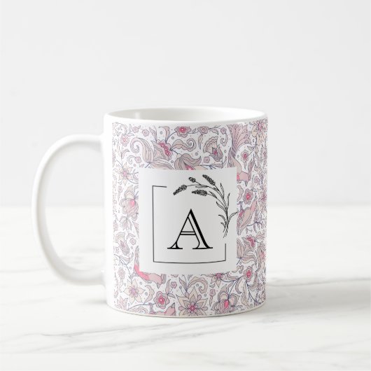 Blumen-Arabesken-Monogramm Klassischer Becher Kaffeetasse (Links)