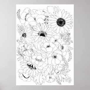 Blumen Arrangement Linienzeichnung 2 Poster
