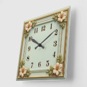 Blumen Art Deco Minze Quadratische Wanduhr (Winkel)